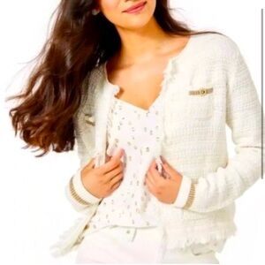 Lilly Pulitzer Beckington Cardigan Coconut Gold Metallic - Size M